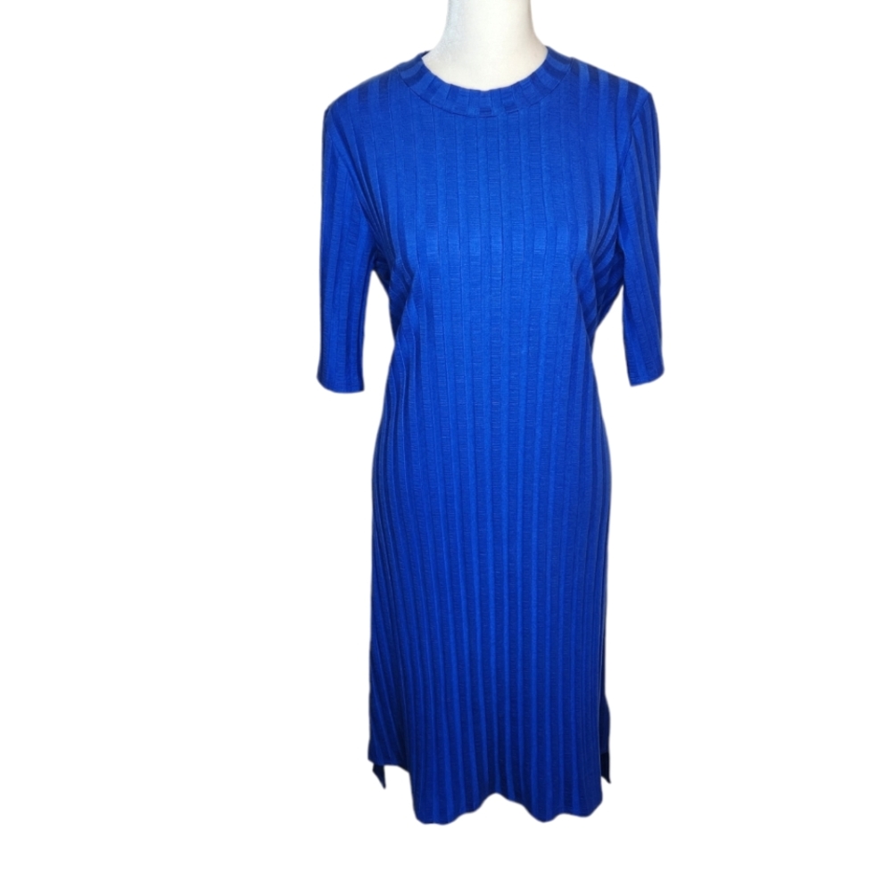 Eileen Fisher Ribbed High Low Midi Dress Blue
